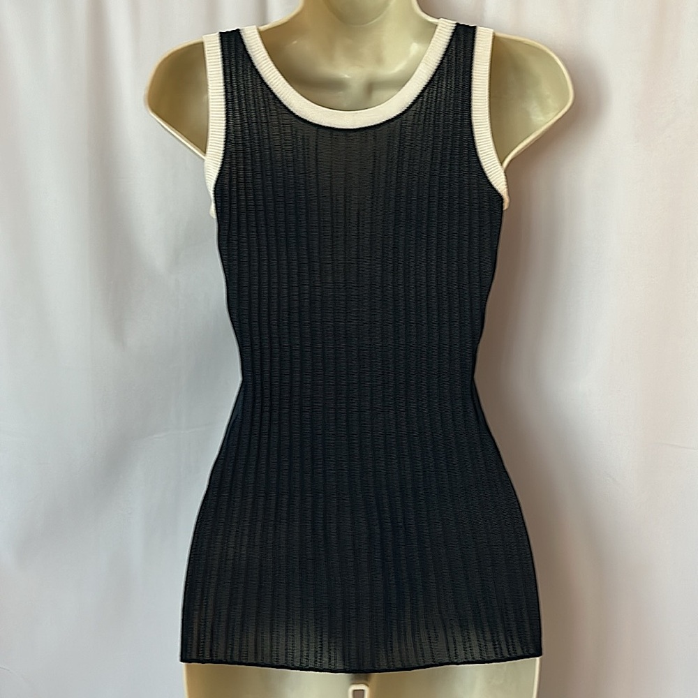 Prada Authenticated Navy Blue White Piping Sleeveless Tank Top Shirt **Sz XXS** - Picture 2 of 4